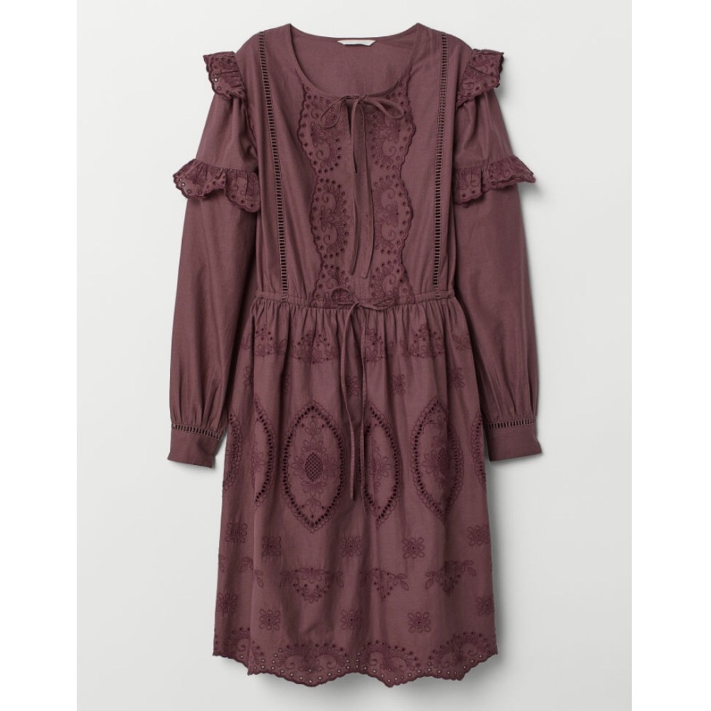 H&M Dark Plum Dress with Eyelet Embroidery